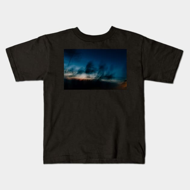 Blurred Trees at Dusk Kids T-Shirt by visualspectrum